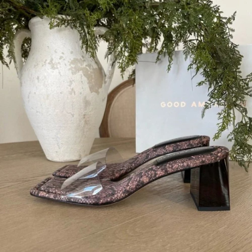 GOOD AMERICAN Block Heel Slide Sandal In Desert Snake NEW NIB 10 - Picture 3 of 9